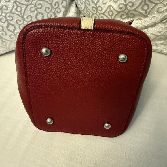 Neiman Marcus Ruby Red Vegan Leather Bucket Purse - Picture 3 of 4